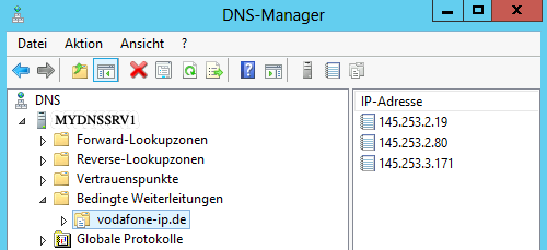 Windows DNS server with conditional forwarding for domain vodafone-ip.de